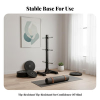 Heavy Duty Barbell and Plate Storage Rack Stable Base Weight Plate and Bar Holder Space Saving Design Standard Weight Storage Rack Long-Lasting Construction