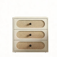 Japanese Design 3-Drawer Rattan Bedside Table Natural Wood Look 3-Drawer Rattan Cabinet Nordic Aesthetic Nightstand Vintage design for Guesthouse Owners, Homeowners, Renters, Bedroom, Living Room, Entryway, Hallway