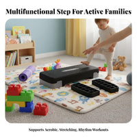 Multifunctional Aerobic Exercise Step Platform Reinforced Construction Cardio Exercise Stepper Compact Storage Fitness Training Step Deck Space-Saving Design for Children, Family, Beginners, Home Gym