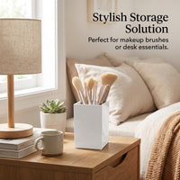 Clear Acrylic Pen Holder for Desk Storage, Square Pencil Pot Organiser for Vanity Table, Makeup Brush Office Stationery