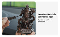 Wood Grain Finish Guan Gong Car Statue High-End Design Chinese Warrior Dashboard Figure Good Luck Charm for Drivers, Home Decor, Office Desk