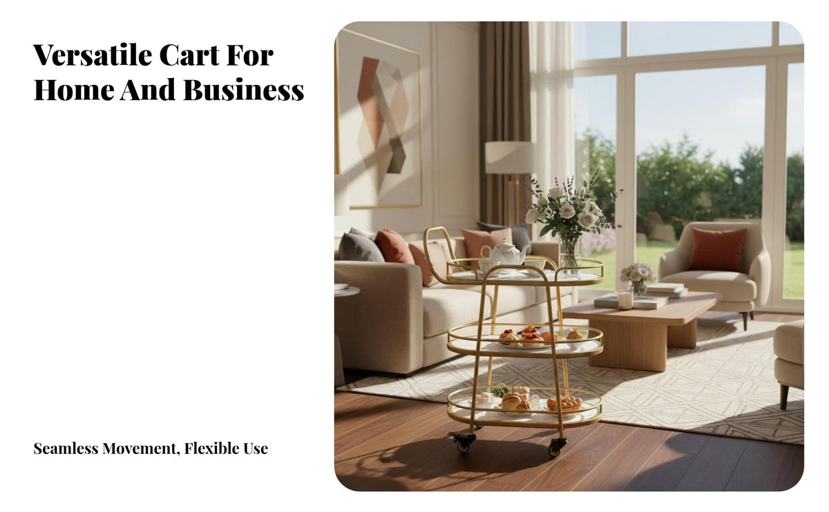 Wrought Iron Frame Mobile Bar Cart Multi-Functional Commercial Service Trolley Heavy Duty Metal Food Service Trolley Sturdy Construction for Restaurant Employees, Professionals, Warehouse Workers, Hotel, Living Room, Office, Garage
