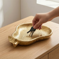 Resin Tray with Leaf Detail Golden Gourd Tray Hammered Catchall Container for Dresser, Coffee Table