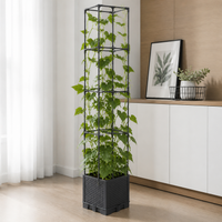 Dark Gray Planter Box with Trellis, Raised Garden Planter for Outdoor Plants, Climbing Vegetables, Balcony Garden, 28cm Base
