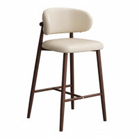 Modern Design Upholstered High Stool with Low Back Built-in Footrest Counter Chair Sturdy Construction Home Furniture Padded Seat for Adults, Homeowners, Business Owners, Bar, Front Desk, Cafe, Eatery