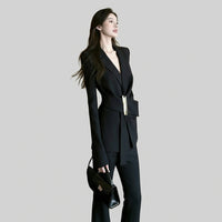 Ladies Trouser Suits for Wedding Guests with Long Sleeve Jacket, Two Piece for Women in Extended Sizes, Polyester Blend Material