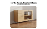 Birch Wood Console Cabinet Multifunctional Glass Door Sideboard Versatile Functionality Sideboard Buffet Cabinet for Homeowners, Small Areas, Bedroom