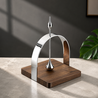 Napkin Holder for Table, Serviette Holder with Polished Metal & Walnut Base, Freestanding Serviette Holder for Kitchen, Dining Table Decor
