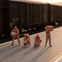 4 Pieces 1/64 Logistics Worker Figurines Tiny Miniature People with Boxes Decorative Miniature People Model for Hobbyists, Warehouse Display