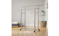 Clothes Rack with Shoe Shelf Extendable Double Rail Clothes Rack Heavy Duty for Bedroom, Laundry Room, Balcony