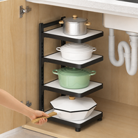 Adjustable Kitchen Pot Rack, Pan Organizer for Small Kitchens, 53x27cm, Freestanding Kitchen Shelf Height-Adjustable, Matte Dark Gray/White