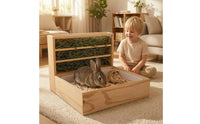 Wooden Hay Feeder with Tray Wood Small Pet Hay Feeder Large Capacity Grass Manger for Enclosures