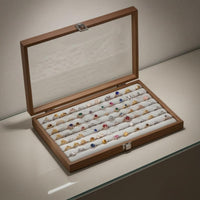Metal Clasp Wood-Grain Finger Jewelry Holder Case Lined Interior Glass Lid Finger Jewelry Holder Box