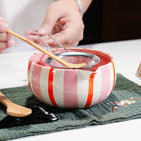 Hand-Painted Striped Ceramic Matcha Tea Set with Whisk Accessory