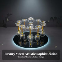 Spirit Tasting Glass Set Luxury Design Gold Stemware Glass Set with Holder Crystal Top Stemware Holder Mirrored Base for Parties