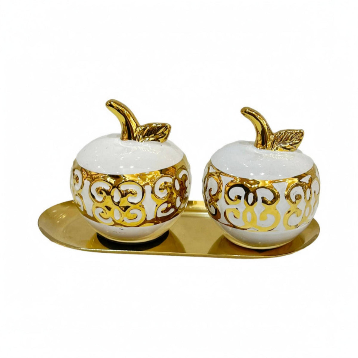 Tabletop Jar Tray Set Reflective Finish Ceramic Storage Jar Set Dust-Resistant Decorative Ceramic Jars