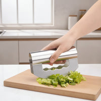 Easy to Clean Vegetable Chopper Corrosion-Resistant Hand-Held Kitchen Cutter Brushed Metal Double-Headed Cutter Compact for Home Cooks, Busy Professionals, Salad Making, Meal Prep