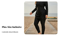 Full Coverage Aquatic Set Sun Safety Plus Size Burkini Long Sleeve Aquatic Top with Leggings Quick Dry Modest Bathing Suit