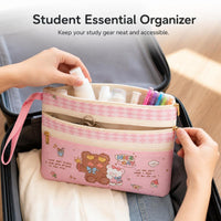 Cute Double-Layer Pencil Case with Handle, Waterproof Storage Pouch for Students, Keys, and Cards
