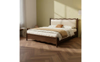 Solid Wood Bed Retro Style Storage Headboard Bed Easy to Clean for Guest Room