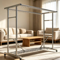 Clothes Laundry Rack Stainless Steel Clothes Laundry Rack with Wheels Floor-Standing for Balcony, Patio