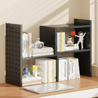 Extendable Design Expandable Book Rack with Pegboard Space-Saving Adjustable Desk Rack Corner Adaptable Desktop Organizer Easy Installation for Students, distant Workers, gaming enthusiasts, Study Room, Gaming Setup