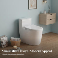 Anti-Splash Unified-Piece Siphonic Toilet Powerful Flush Water Closet Easy-to-Clean Glaze Ware Soft-Close Seat for Apartment Dwellers, Homeowners, Bathroom, Restroom, Home