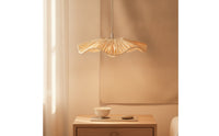 Slimline Pendant Lampshade with Scalloped Edge Bohemian Disc Pendant Light Shade Handmade Rattan Lamp Shade Artisanal for Bedroom
