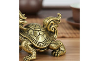 Antique Finish Brass Dragon Turtle Figurine Feng Shui Inspired Dragon Turtle Figurine Wealth and Prosperity Symbol Tea Pet Handmade for Desktop