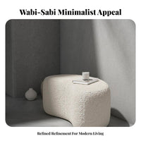Wabi-Sabi Aesthetic Curved Entryway Bench Sherpa Material Curved Waterfall Bench Compact Size Upholstered Stool Padded Seat for Apartment Dwellers, Interior Designers, Homeowners, Hallway, Living Room, Bedroom
