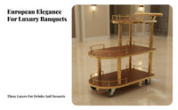 European Design Hotel Food Service Cart High-End Luxury 3-Tier Serving Trolley Easy to Move Mobile Beverage Cart Versatile Usage for Restaurant Employees, Home Entertainers, Homeowners, KTV, Parties, Dining Room, Kitchen