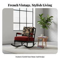 Vintage Design Spindle Back Rocking Chair Ergonomic Design Spindle Frame Rocker Luxurious Cushioning Seating Furniture Polished Finish for Seniors, Homeowners, Balcony, Living Room, Bedroom, Sunroom