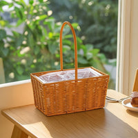 Rattan-Style Flower Basket with Plastic Liner Trapezoid Basket with Liner Clear Lightweight for Home Decor, Picnics