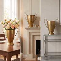 Brass Vase with Handles Metal Handled Flower Vase Ornate Urn for Table Centerpiece