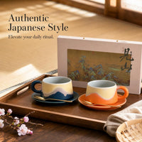 Kiln-Glazed Ceramic Coffee Cup and Saucer Set, 240ml, Luxury Latte Cups with Gift Box