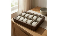Walnut-Grain Watch Display Tray Padded Wooden Watch Tray Rectangular Accessory Storage Compartmented