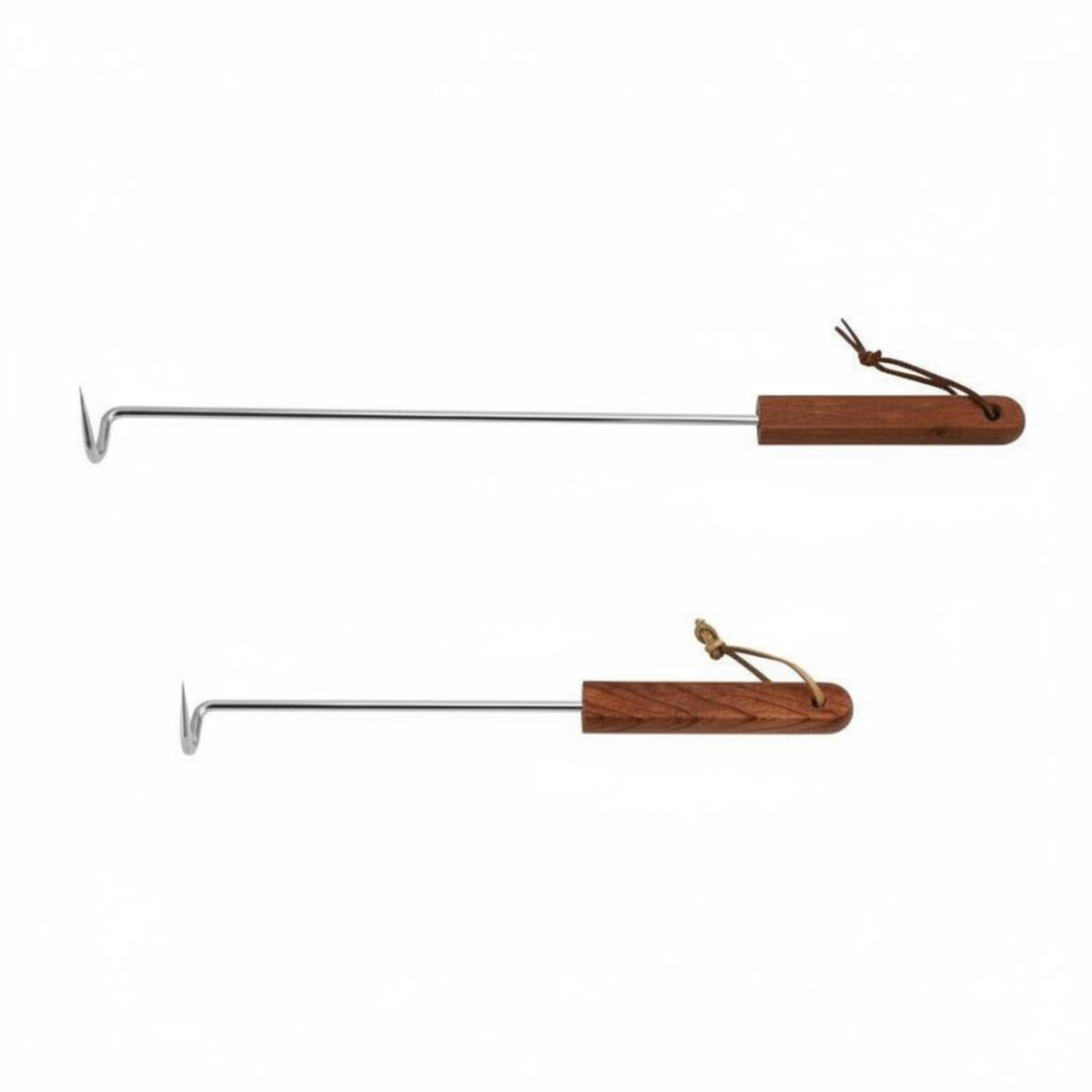 BBQ Meat Hook Hanging Loop Grill Turning Tool Wood Handle Meat Turner for Barbecue Experts, Outdoor