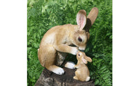 Molded Coat Texture Mother and Baby Bunny Statue Natural Finish Bunny Statue Painted Details Garden Decor Detailed for Courtyard