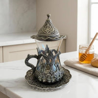 Turkish Tea Cup Set Filigree Lidded Tea Cup Set Antique-Style