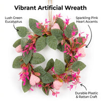 Eucalyptus Spring Door Wreath, 25cm Rattan Front Door Wreath, Artificial Faux Floral for Home Exterior, Pale Red Mixed Berries