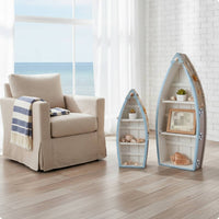 2 Pieces Boat Shelf Decorative Nautical Shelf with Netting Freestanding Furniture for Collectors