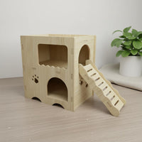 Interactive Toy Wooden Hamster House with Ramp Easy Assembly 2-Story Hamster Hideout for Pet Terrarium
