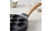 Easy to Clean Quail Egg Pan Wood Handle 12-Cup Egg Pan for Home Cooking