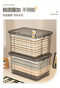 透明收纳箱家用大容量衣服衣物被子整理箱玩具零食塑料储物收纳盒 灰透168#特大号53*38*24.5CM（无滑轮） 【1个装】升级加厚-对标市场更厚更耐用