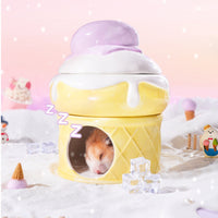 Dome Top Ceramic Hamster Hideout Geometric Pattern Hamster Cooling Shelter Embossed Ice Cream Cone Hideout Circular Doorway for Hamsters