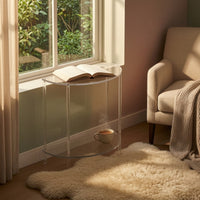 Acrylic Table with Shelf Transparent halfRound End Table Space-Saving Furniture for Living Room