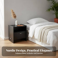 Space-Saving Narrow Bedside Cabinet Modern Design Nightstand Drawer and Shelf Storage Bedroom Furnishing Sturdy Construction for Apartment Dwellers, Homeowners, Students, Small Spaces, Dorm Room, Office