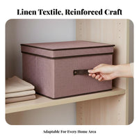 foldable textile Box with Lid Large Capacity Storage Container Sturdy Handles Household Organizer Stackable for Students, Homeowners, Bedroom, Dorm Room, Under Bed, on Shelves