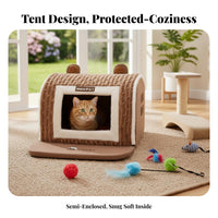 Striped Feline Teepee Warm Striped Teepee Bed Semi-Enclosed Design Cushiony Entrance for Winter, Bedroom, Living Room