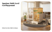 Spacious Interior Multi-Level Feline Villa with Integrated Litter Box Easy to Clean Multi-Level Feline Kennel Good Ventilation Pet Furniture Breathable Mesh for Indoors, Indoor, Living Room, Bedroom